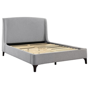 English Elm Harper Curved Upholstered Queen Platform Bed in Light Grey Fabric with Retro Splayed Feet, Modern Chic B062S01247