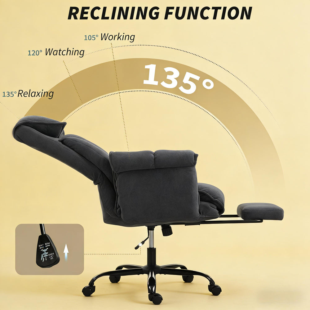 English Elm Reclining High Back Desk Chair with Flannel Cushioning and Extendable Footrest T3971P440169