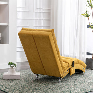 English Elm Linen Ergonomic Massage Chaise Lounge with Remote Control, 140° Recline, Heavy-Duty Frame, 5 Modes Mustard W39539621