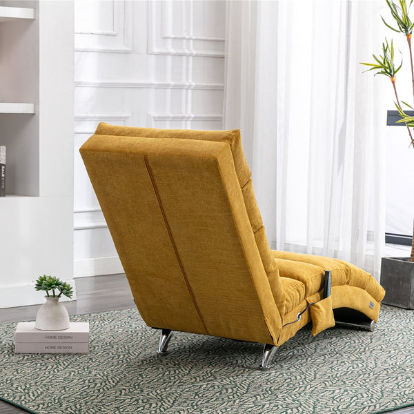 English Elm Linen Ergonomic Massage Chaise Lounge with Remote Control, 140° Recline, Foam Cushion Comfort and Sturdy Frame Mustard W39539621