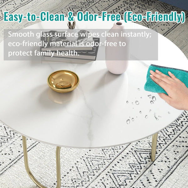 English Elm 36"inch Round Tempered Glass Tabletop Marble Print Indoor Outdoor Dining Patio White W241P361464