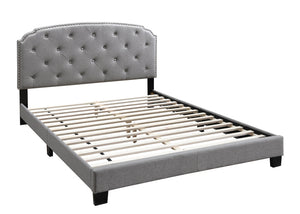 English Elm Light Gray Burlap Upholstered Twin Bed with Button Tufted Headboard and Nailhead Trim Light Gray B011P415181