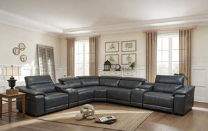English Elm Power Reclining Sectional with Bluetooth Audio Led Lighting and Wireless Charging Tech Leather Dark Grey W3795S00020