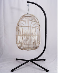 English Elm Outdoor Egg Hanging Chair with Stand - Light Gray Wicker Hammock, 350lb Steel Frame, Cozy Washable Cushions W2500P262991
