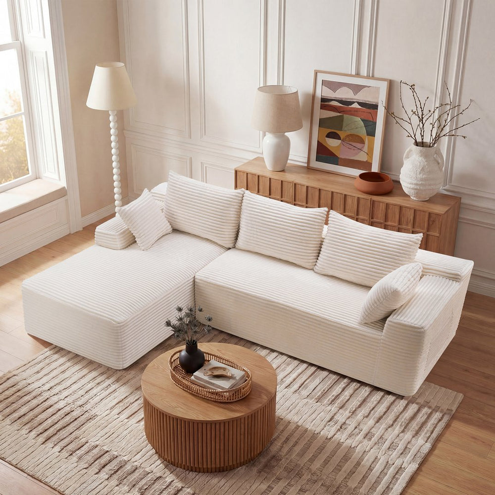 English Elm 106.3" Jumbo Corduroy L-shaped Sectional Deep Seat Sofa No Assembly Living Room W5515S00039