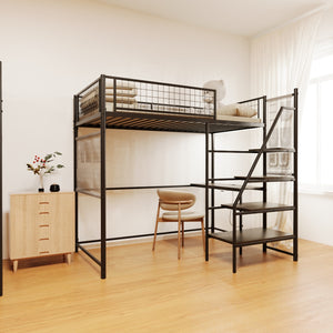 English Elm Black Metal Loft Bed with Built-in Desk Rgb Led Lighting and Charging Station Black W1671S00004