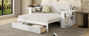 English Elm Full Size Daybed with Hydraulic Desk Armrests Storage Drawer and Sofa Seating White LT000271AAK