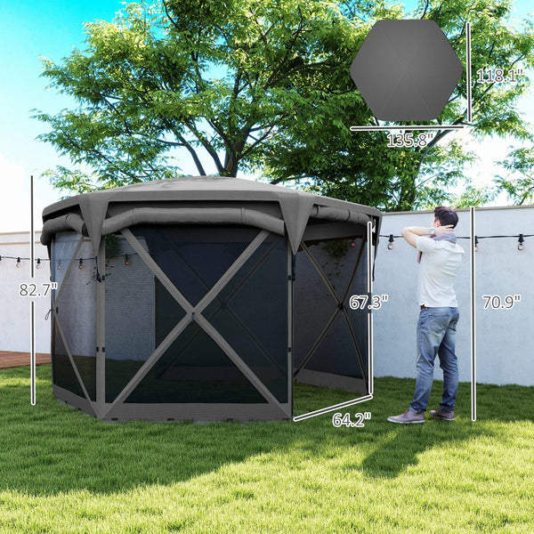 English Elm Adjustable Mesh Screen House Pop up Gazebo with Oxford Roof for Outdoor Gatherings Dark Gray T3971P426895