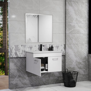 English Elm 32-Inch Bathroom Vanity Combo With Mirror & Sink - Wall-Mounted, Soft-Close Doors, Glossy White Finish W3151S00027