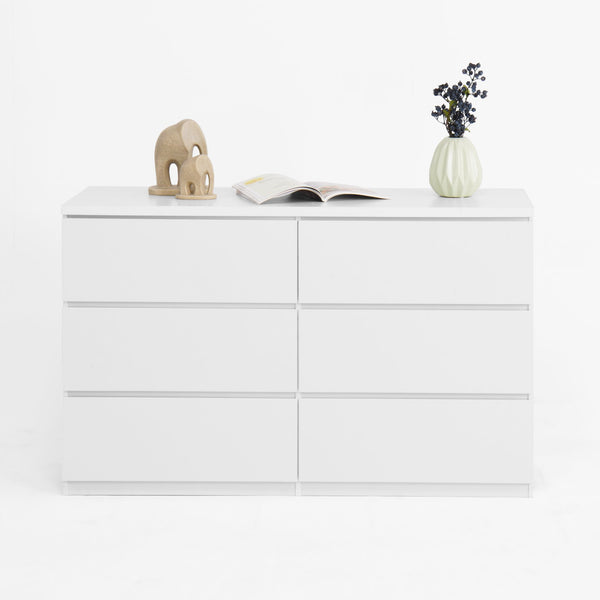 English Elm Modern Six Drawer Dresser with Wave Panel Fronts Handleless Design for Bedroom W409P371346