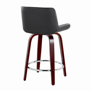 English Elm Fixed-height Swivel Counterstools Mid-century Mahogany Legs Chrome Footrest Set of 2 Black B202S01765