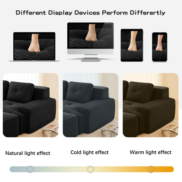 English Elm Modern Corduroy U-shaped Sectional with Deep Seating Two Ottomans Tufted Detail Black W714S01794
