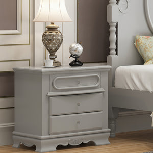 English Elm Grey 3-Drawer Nightstand with Quiet Wooden Glides, Dovetail Construction, Durable Poplar-MDF Finish B062P209009