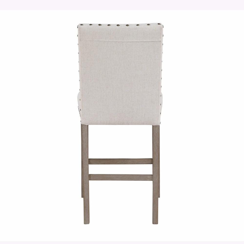 English Elm MARIAN Gray Fabric Bar Stool Kit of 2 - White Finish, Nailhead Trim, Solid Wood Frame, Transitional Style B201P256314