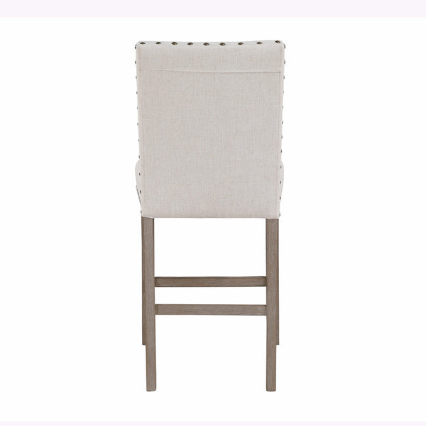 English Elm MARIAN Gray Fabric Bar Stool Kit of 2 - White Finish, Nailhead Trim, Solid Wood Frame, Transitional Style B201P256314