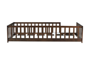 English Elm Twin Solid Rubberwood Floor Bed with Full Perimeter Safety Rails for Toddler Rooms Espresso W504P296797
