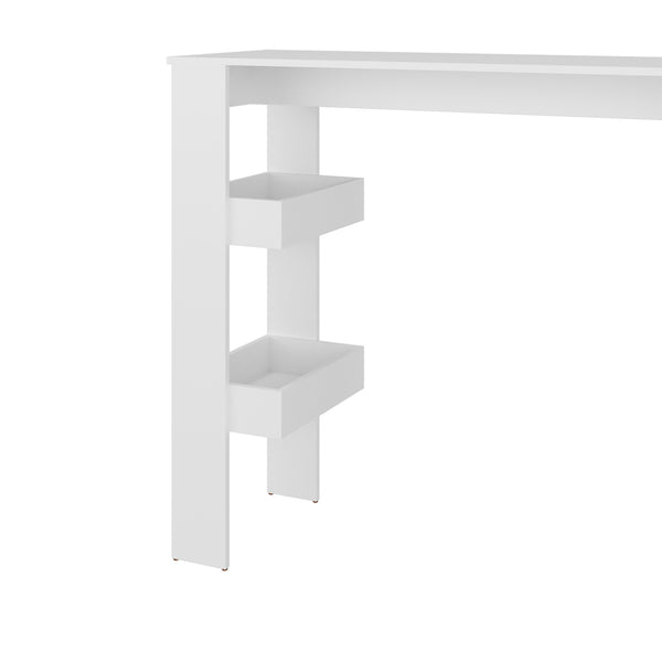 English Elm White Bar Table with Three Open Side Shelf — Compact 47.4" White Melamine Bar Table with Storage Shelves for Bottles & Glassware B062P380085