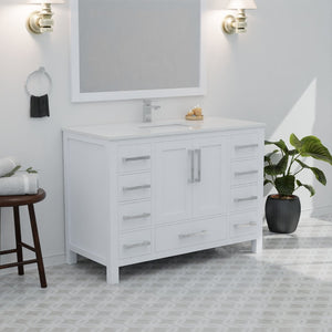 English Elm White Bath Vanity With Elegant Quartz Top & Ample Storage - Modern Design For Your Bathroom! B2731P259065-GIGA