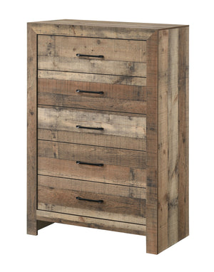 English Elm 1pc Plank Style Five Drawer Tall Chest Natural Wood Grain Finish Bedroom Storage B2741P484437