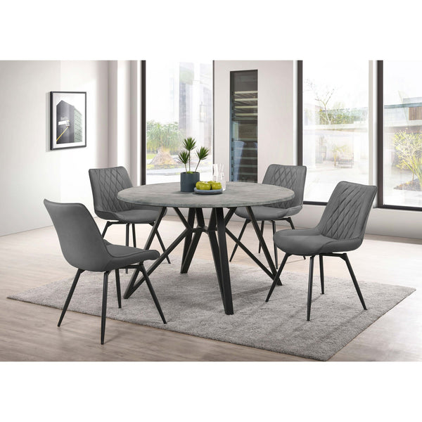 English Elm Vellux Round Faux Marble Dining Set with Swivel Chairs and Hairpin Iron Legs B062S01849