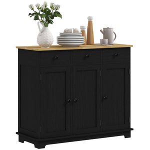 English Elm Homcom Rustic Sideboard With Solid Rubberwood Top, Stylish Storage Cabinet For Kitchen & Dining Use W2225P229096