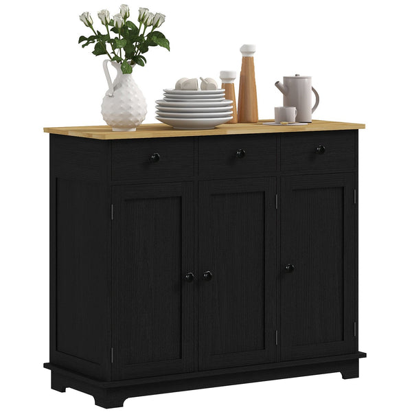 English Elm Homcom Rustic Sideboard With Solid Rubberwood Top, Stylish Storage Cabinet For Kitchen & Dining Use W2225P229096