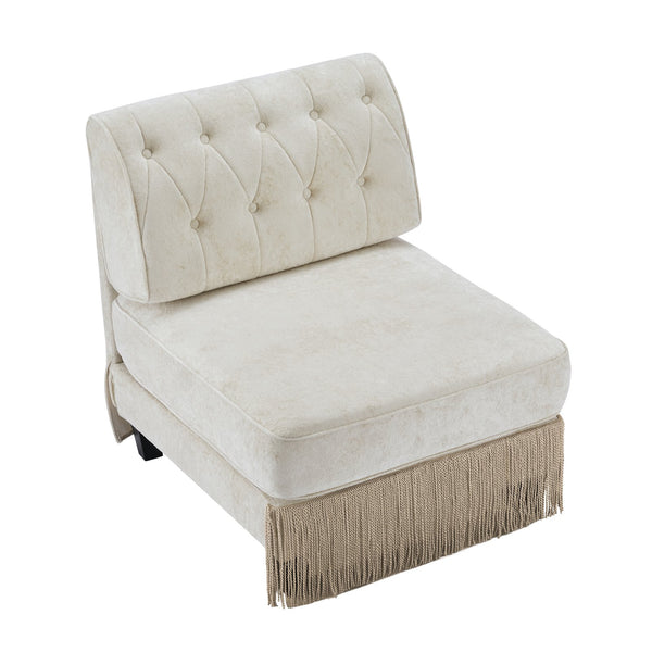 English Elm Armless Tufted Velvet Fleece Modular Sofa with Tassel Skirt for Elegant Living Rooms Beige W714P450810