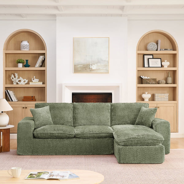 English Elm 107'' Boucle L-shaped Sectional with Reversible Chaise Deep Foam Seat Living Room Green W1413S00168