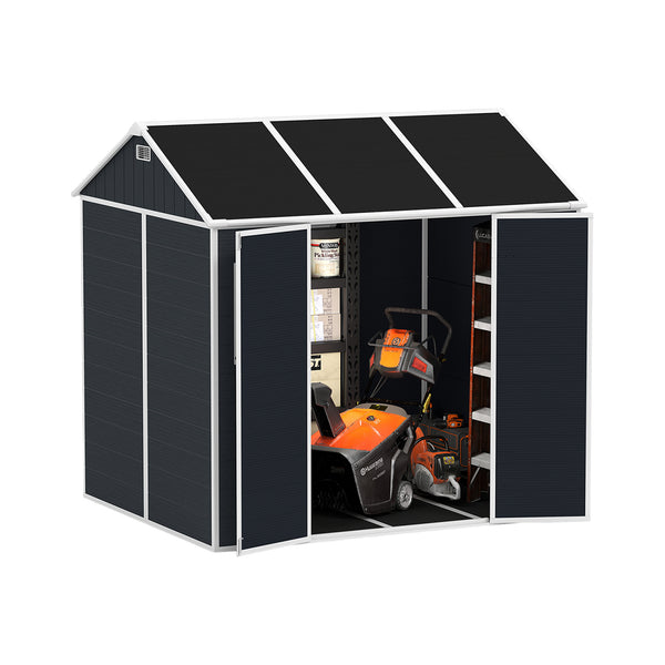 English Elm 8*7ft Outdoor Resin Storage Shed with Double Door Windows and Uv Resistant Floor W1598S00028