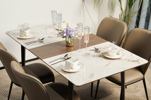 English Elm The Rock Plate Extendable Dining Table Seats 8 with Sculptural Metal Base W1911P389401