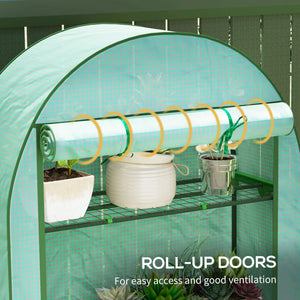 English Elm Lean-to Outdoor Greenhouse with Uv Polyethylene Cover and Four Tiered Wire Shelves T3971P414600
