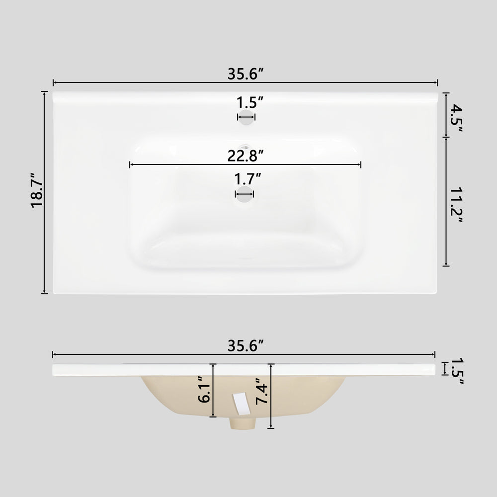 English Elm 35.6" Wide White Ceramic Drop-in Basin with Overflow for Bathroom Vanity W1801P404318