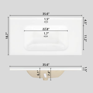 English Elm 35.6" Freestanding Bathroom Vanity with Roman Column Base and Ceramic Integrated Sink W1801S00008
