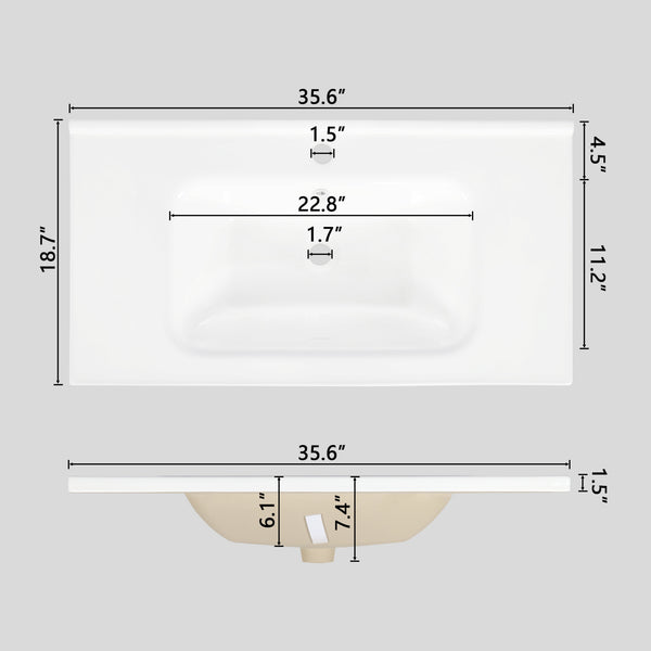 English Elm 35.6" Freestanding Bathroom Vanity with Roman Column Base and Ceramic Integrated Sink W1801S00008