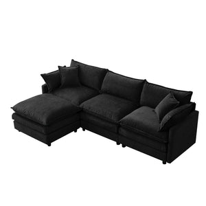 English Elm 105" L-shaped Chenille Sectional with Ottoman Pocket Spring Living Room Sofa Black W1097S00229