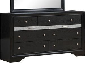 English Elm Madrid 6-Drawer Chest with Felt Lined Tray, Silver Acrylic Trim & Nickel Handles for Modern Storage Black 43 L x 66 W x 20 H B078P286060
