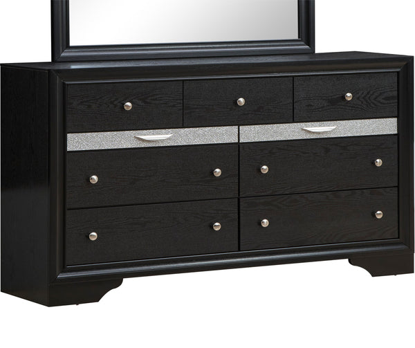 English Elm Madrid 6-Drawer Chest with Felt Lined Tray, Silver Acrylic Trim & Nickel Handles for Modern Storage Black 43 L x 66 W x 20 H B078P286060