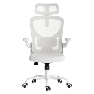 English Elm Ergonomic Office chair with adjustable headrest and lumbar support, breathable mesh, space-saving design White T3623P368571