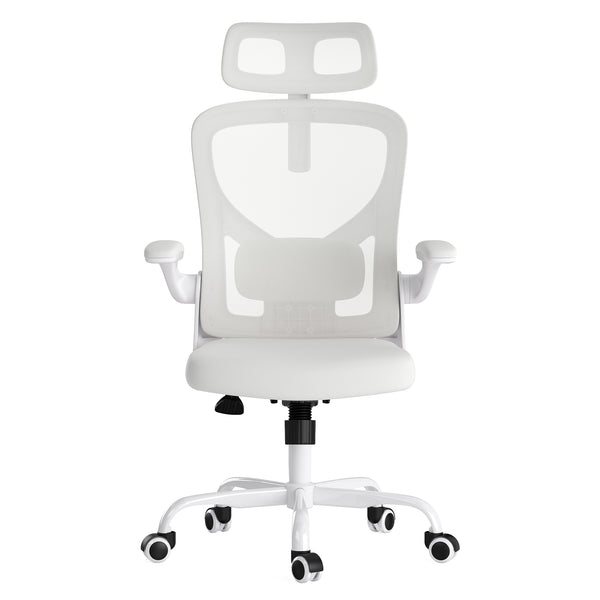 English Elm Ergonomic Office chair with adjustable headrest and lumbar support, breathable mesh, space-saving design White T3623P368571
