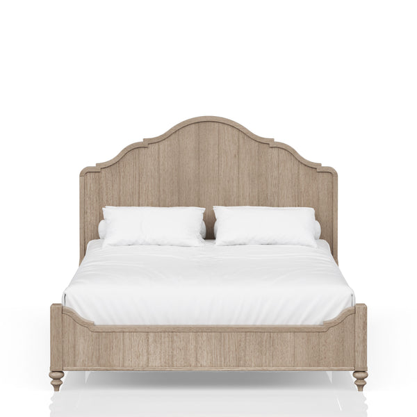 English Elm Queen Panel Bed with Elegant Transitional Design, Solid Wood & MDF Construction, Timeless Centerpiece Appeal Sand 86 L x 18.75 W x 6 H B2699S00014
