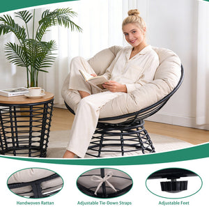English Elm Oversized Papasan Swivel Chair Woven Resin Wicker Bowl Seat with Plush Foam Cushion Black+ Gray T5880P492325