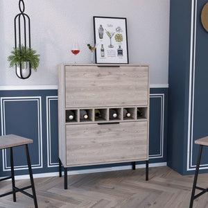 English Elm Rowan Light Gray Bar Cabinet with Six-Bottle Wine Rack, Two-Door Storage, FSC-Certified Finish B128P176140