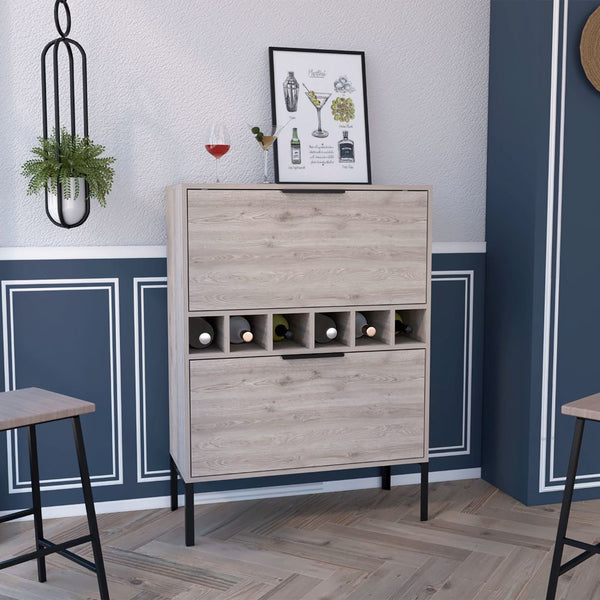 English Elm Rowan Light Gray Bar Cabinet with Six-Bottle Wine Rack, Two-Door Storage, FSC-Certified Finish B128P176140