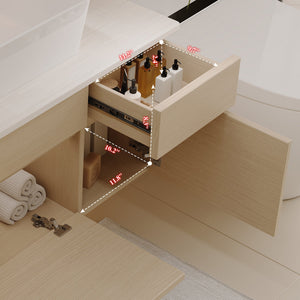 English Elm 31.5 Inch Wall Mounted Bathroom Vanity with Ceramic Vessel Sink and Soft Close Storage W3136S00079