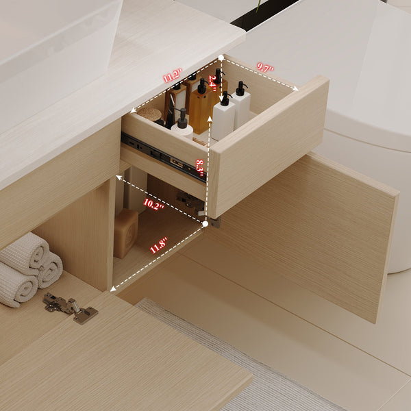 English Elm 31.5 Inch Wall Mounted Bathroom Vanity with Ceramic Vessel Sink and Soft Close Storage W3136S00079