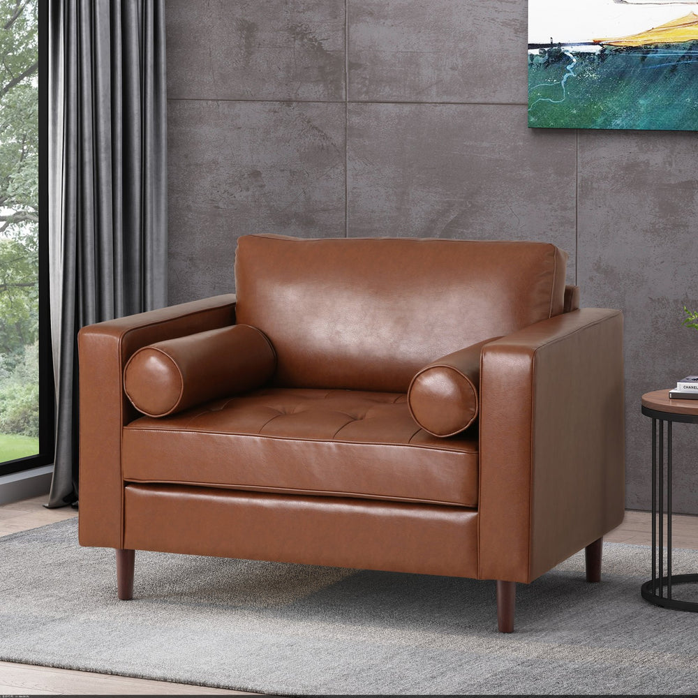 English Elm Club Chair Button Tufted Waffle Stitch Upholstery Birch Legs Mid Century Accent N776P389472C