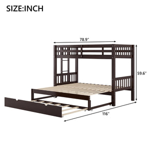 English Elm Twin over Pull-out Bunk Bed with Trundle and Wheels, Space-Saving Pine/MDF Frame Sleeps Four Crowd-Friendly Design Espresso GX000301AAP
