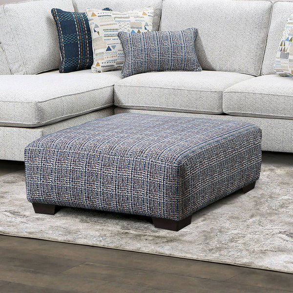English Elm Square Upholstery Ottoman in Blue Chenille Patterned Fabric — Plush Extra Seating, Stylish Accent Multi 39 L x 39 W x 18 H B2741P355279