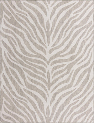 Unique Loom Outdoor Safari Tsavo Machine Made Animal Print Rug Gray, Ivory 9' 0" x 12' 0"