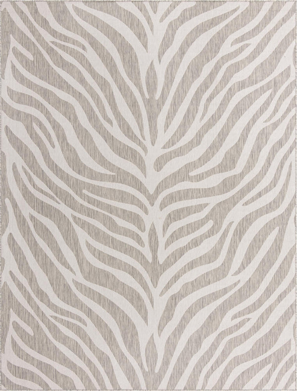 Unique Loom Outdoor Safari Tsavo Machine Made Animal Print Rug Gray, Ivory 9' 0" x 12' 0"